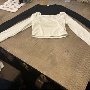 Black and Cream Women's Long Sleeve Top